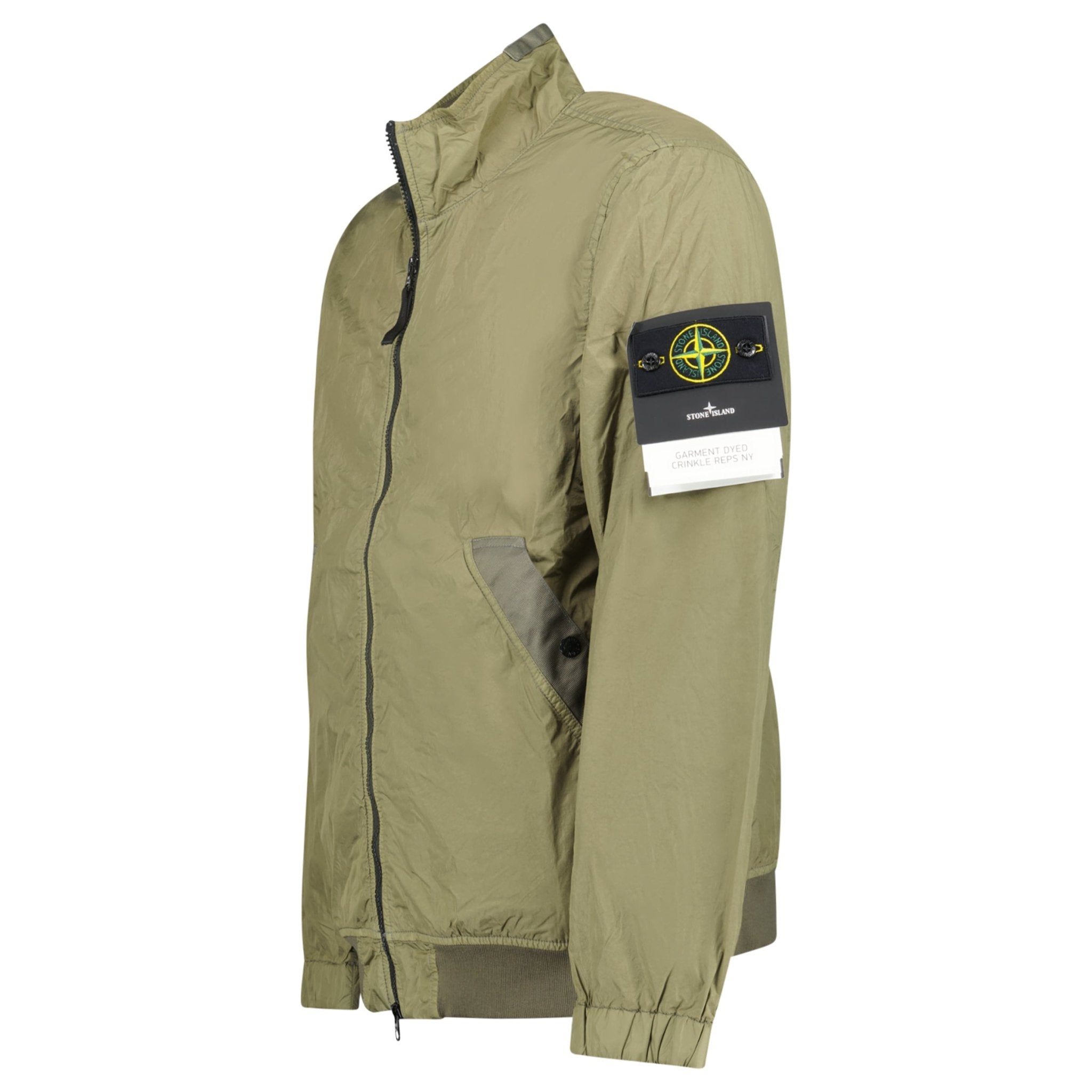 Stone Island Crinkle Reps NY Stand Collar Jacket in Military Green