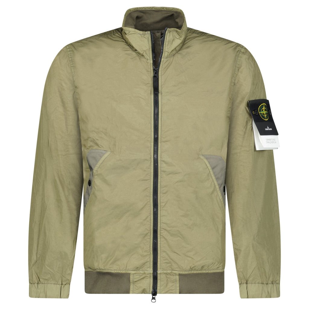 Stone Island Crinkle Reps NY Stand Collar Jacket in Military Green