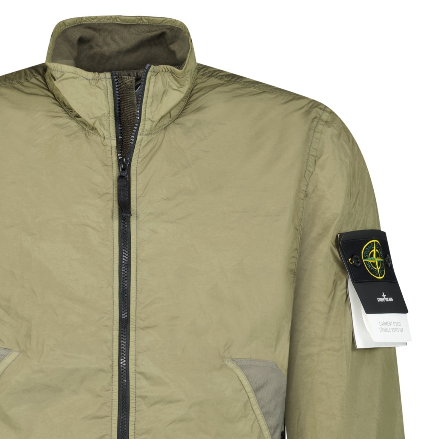 Stone Island Crinkle Reps NY Stand Collar Jacket in Military Green