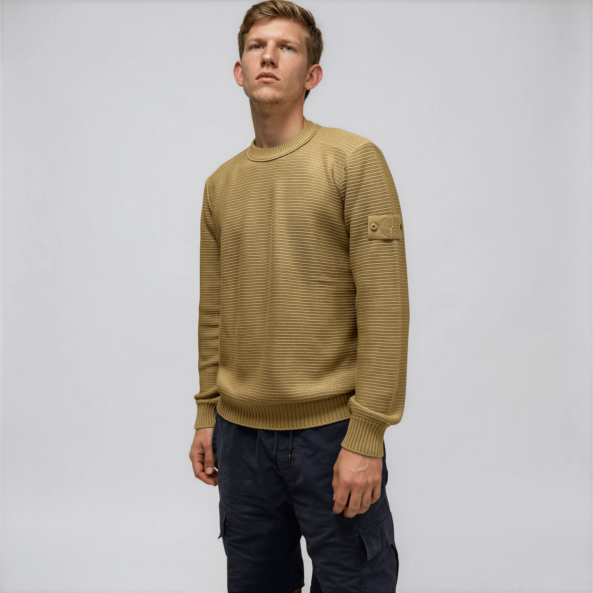 Stone Island Ghost Cotton Cashmere Crewneck Jumper in Dark Beige