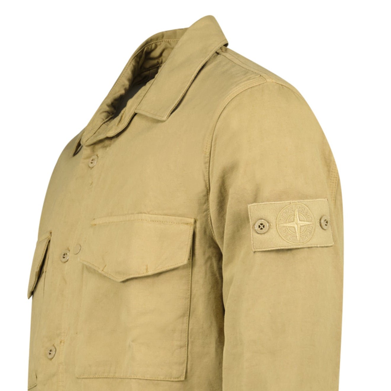Stone Island Ghost Cotton Linen Canvas Overshirt in Dark Beige