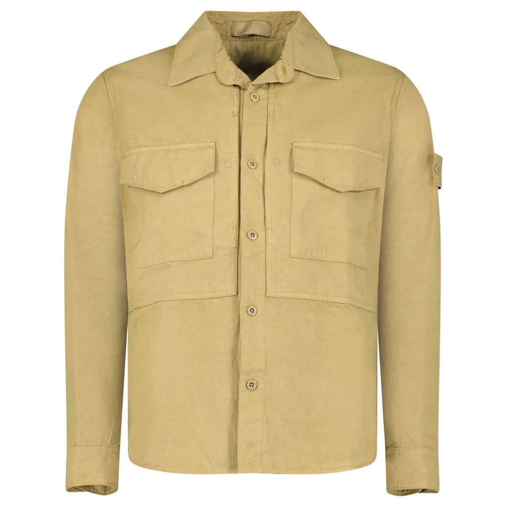Stone Island Ghost Cotton Linen Canvas Overshirt in Dark Beige