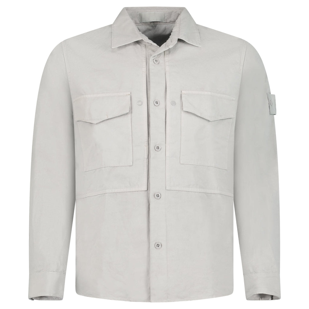 Stone Island Ghost Cotton Linen Canvas Overshirt in Dust Grey
