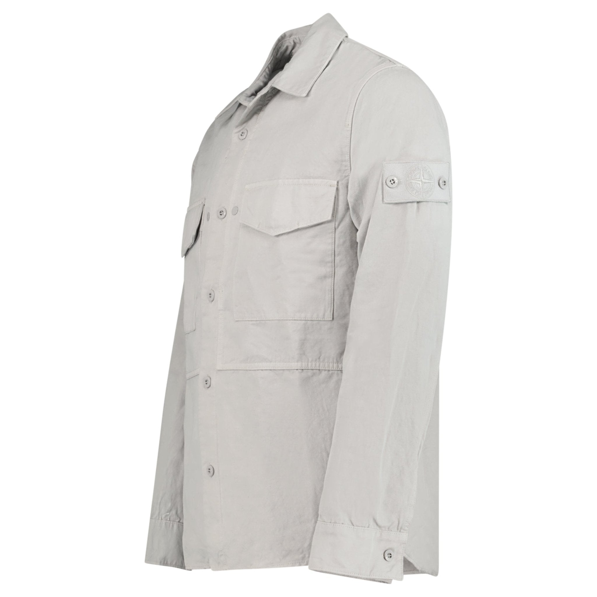 Stone Island Ghost Cotton Linen Canvas Overshirt in Dust Grey