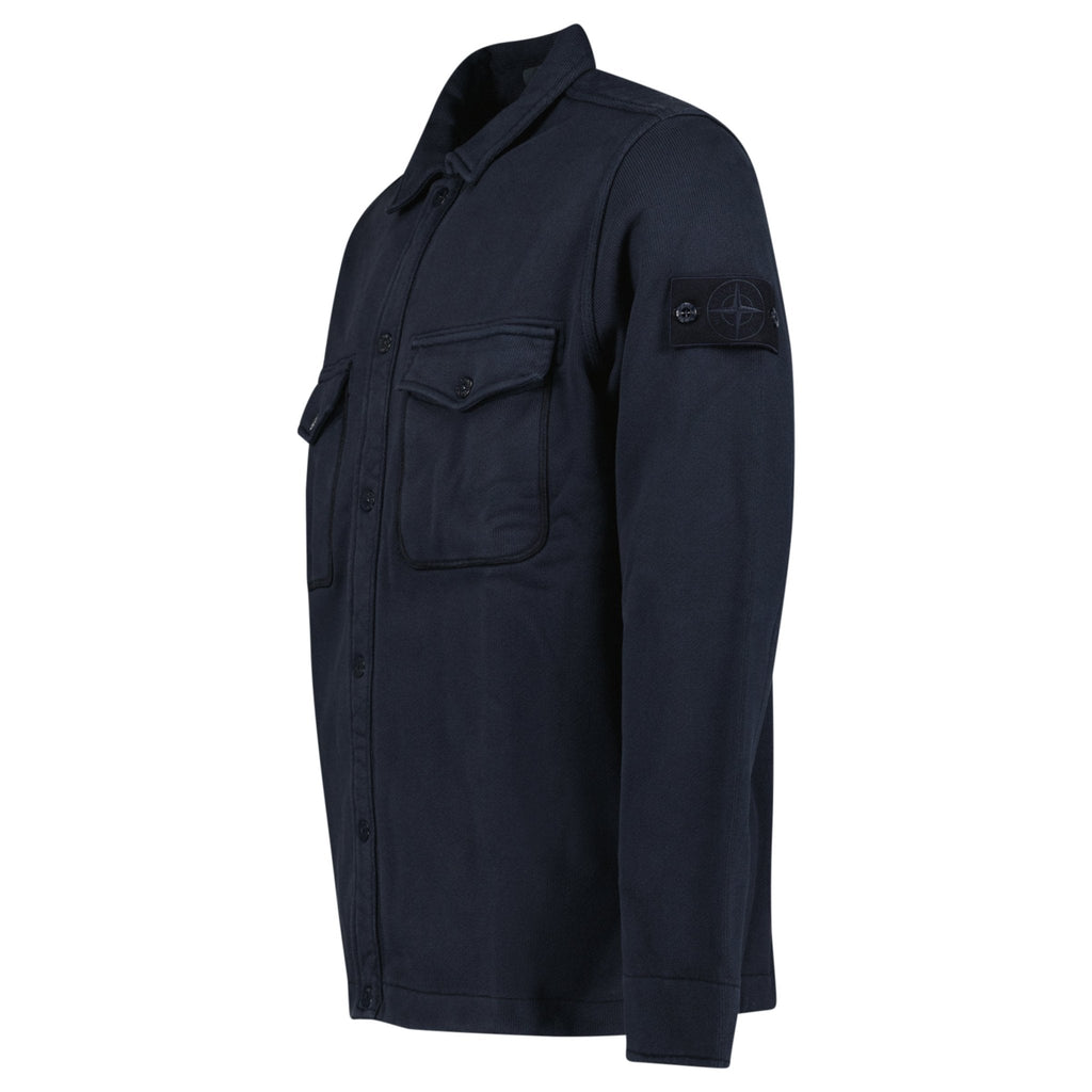 Stone Island Heavy Organic Cotton Fleece S.I. Ghost Collared Sweatshirt in Navy