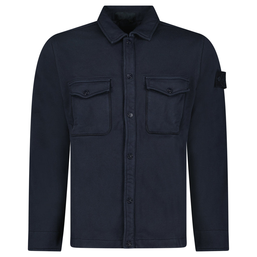 Stone Island Heavy Organic Cotton Fleece S.I. Ghost Collared Sweatshirt in Navy