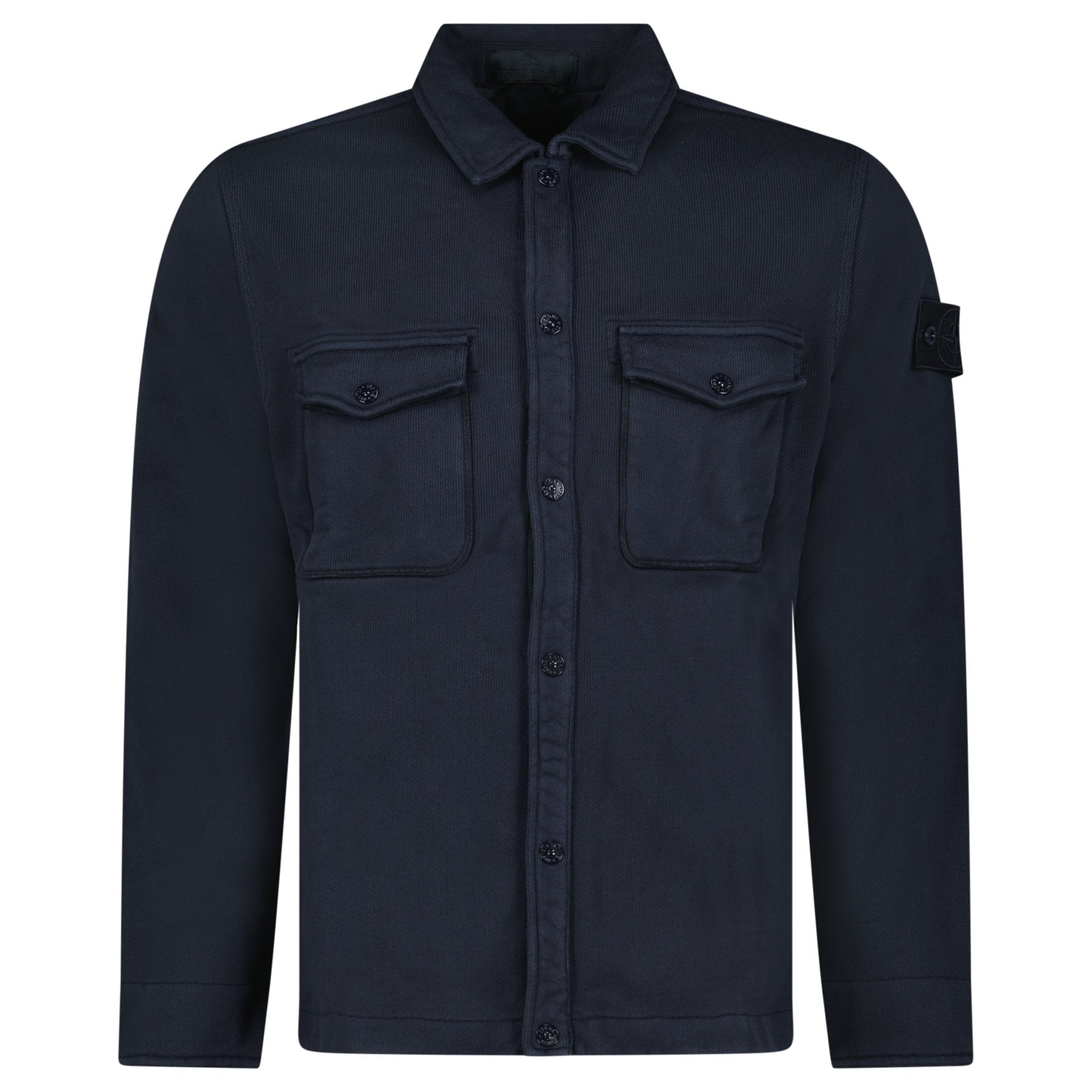 Stone Island Heavy Organic Cotton Fleece S.I. Ghost Collared Sweatshirt in Navy