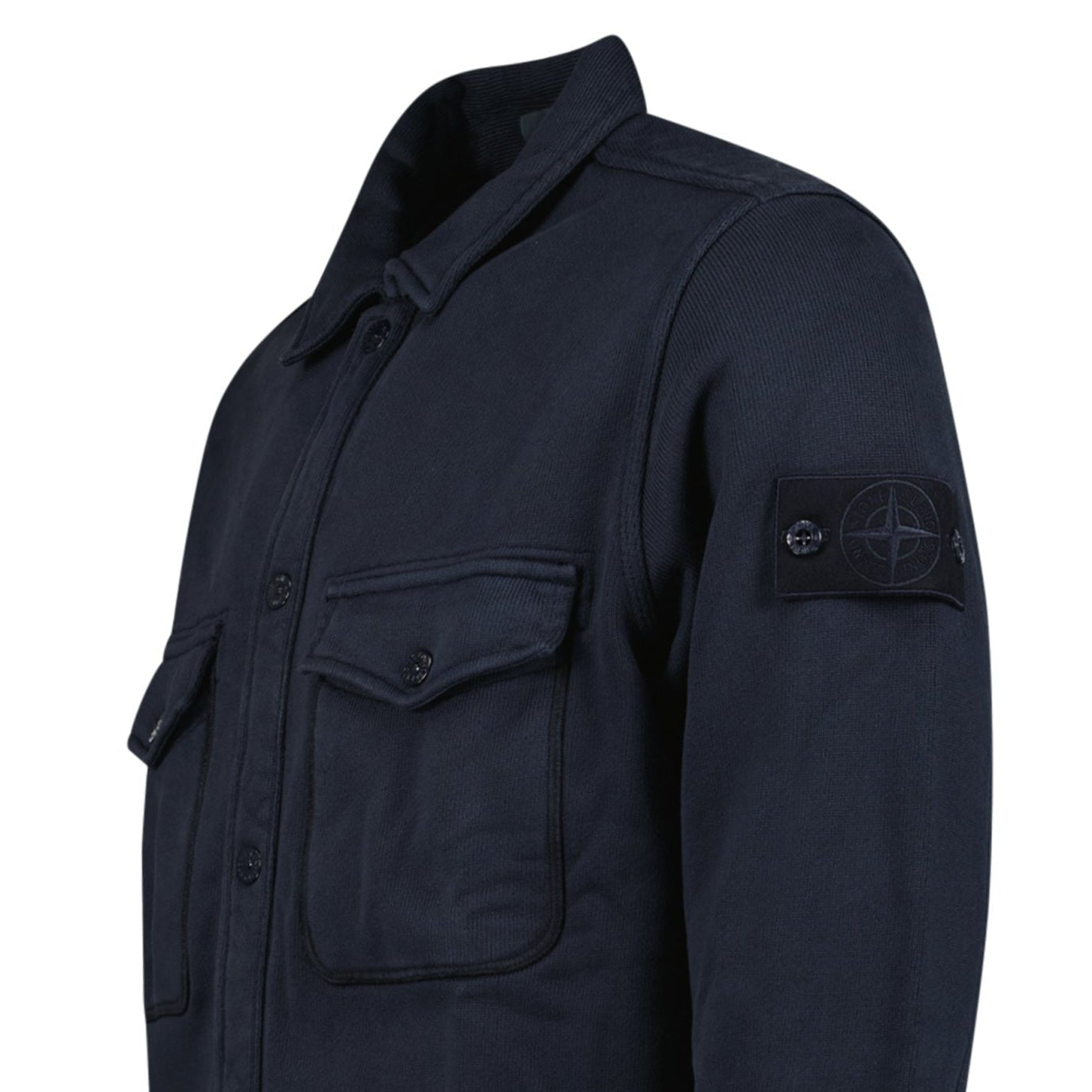 Stone Island Heavy Organic Cotton Fleece S.I. Ghost Collared Sweatshirt in Navy