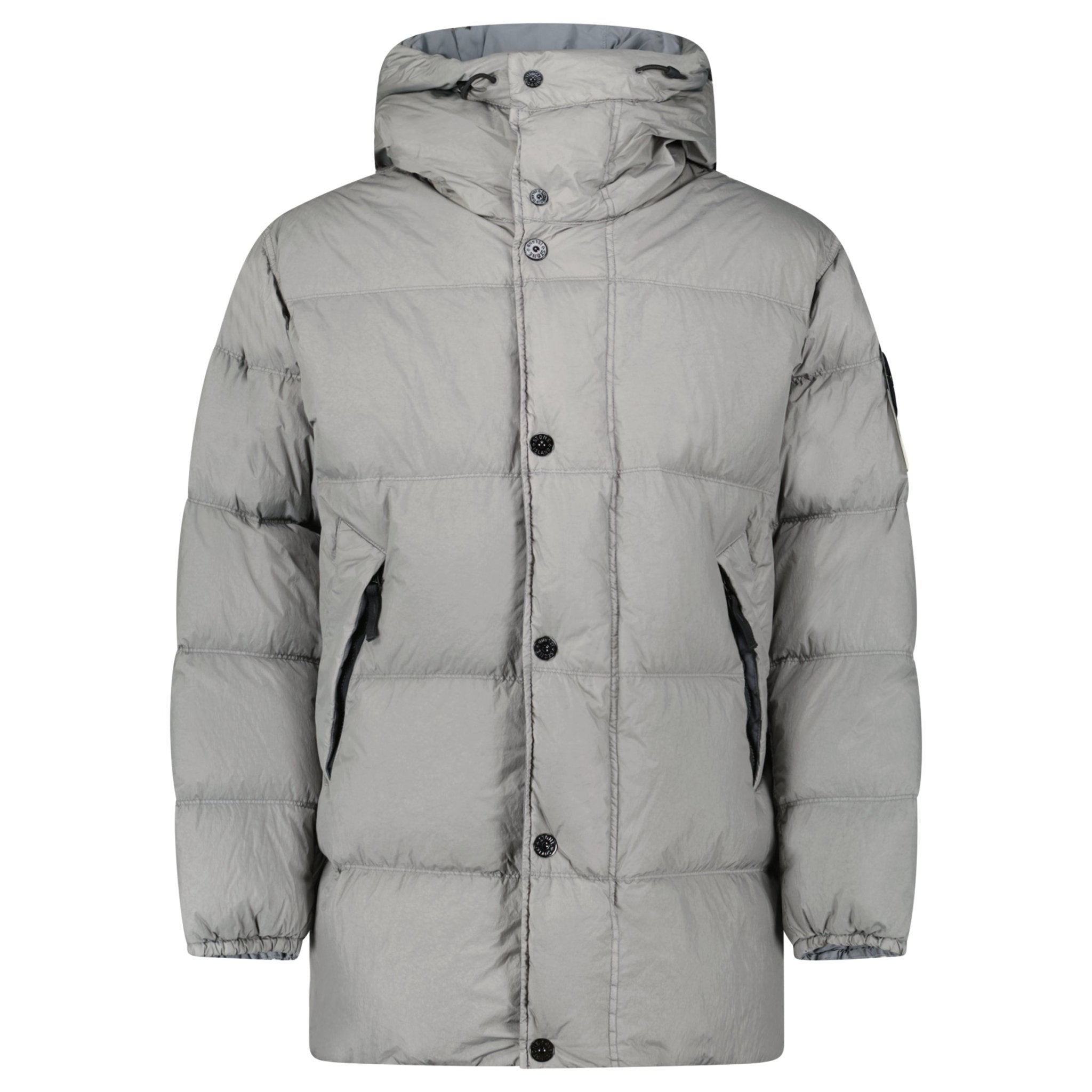 Stone Island Hooded Down Crinkle Reps NY Jacket in Cement