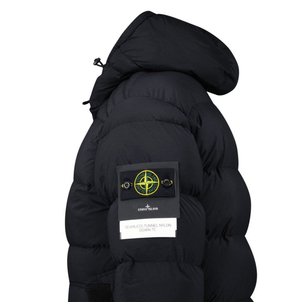 Stone Island Hooded Puffer Jacket In Seamless Tunnel Nylon Black