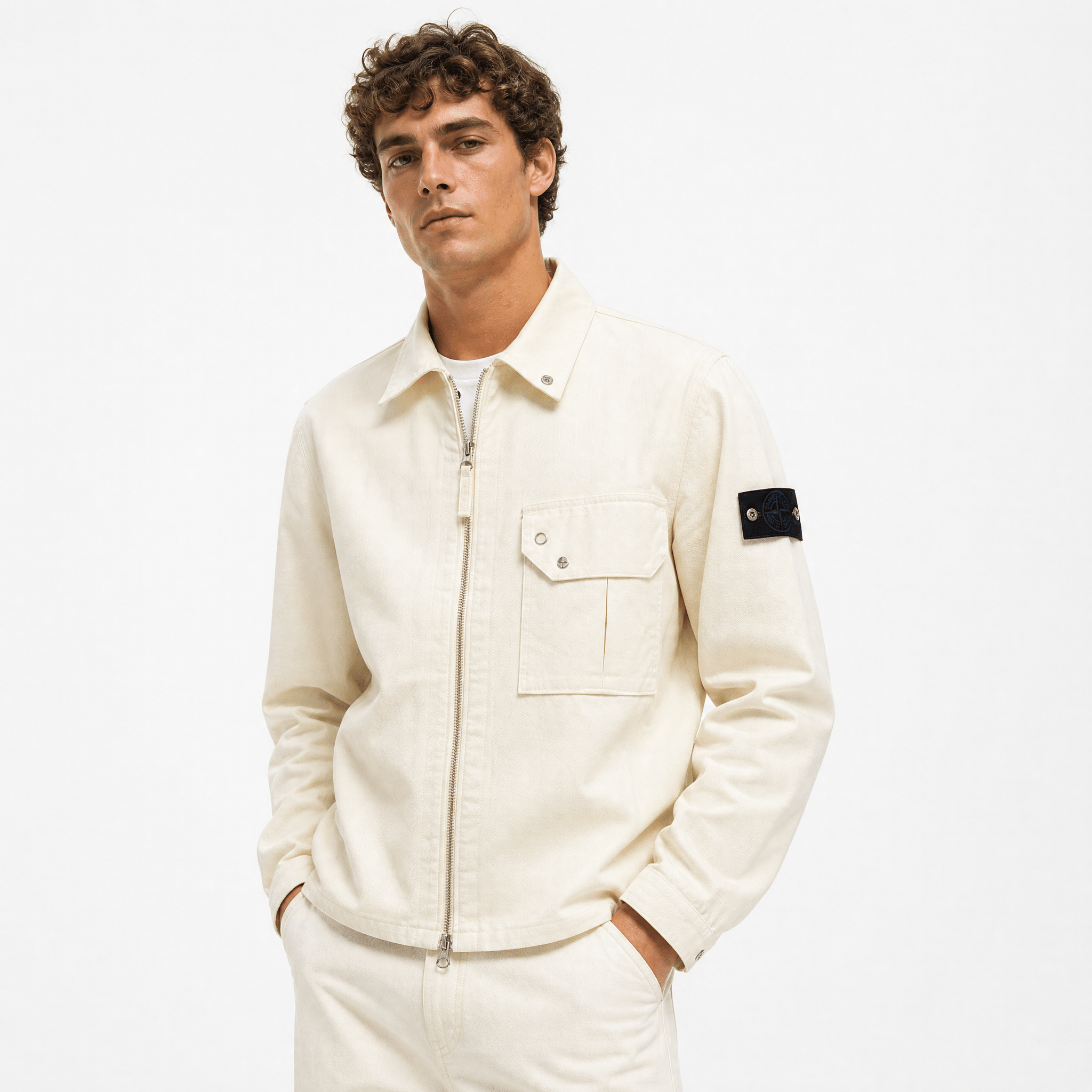 Stone Island Light Bull Denim-TC Overshirt in Ivory