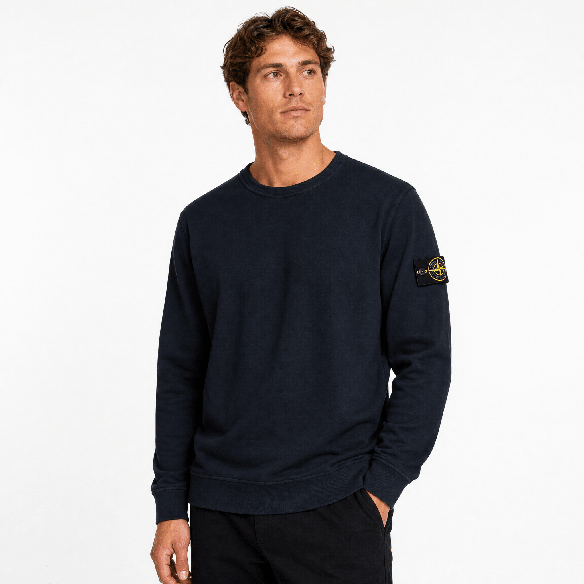 Stone Island Malfilé Fleece 'Old' Effect Crewneck Sweatshirt in Navy