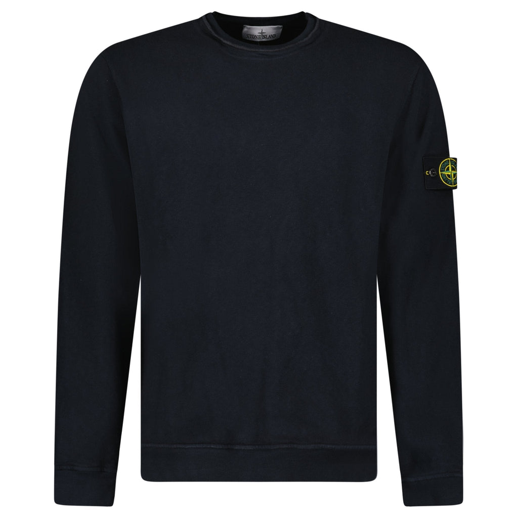 Stone Island Malfilé Fleece 'Old' Effect Crewneck Sweatshirt in Navy
