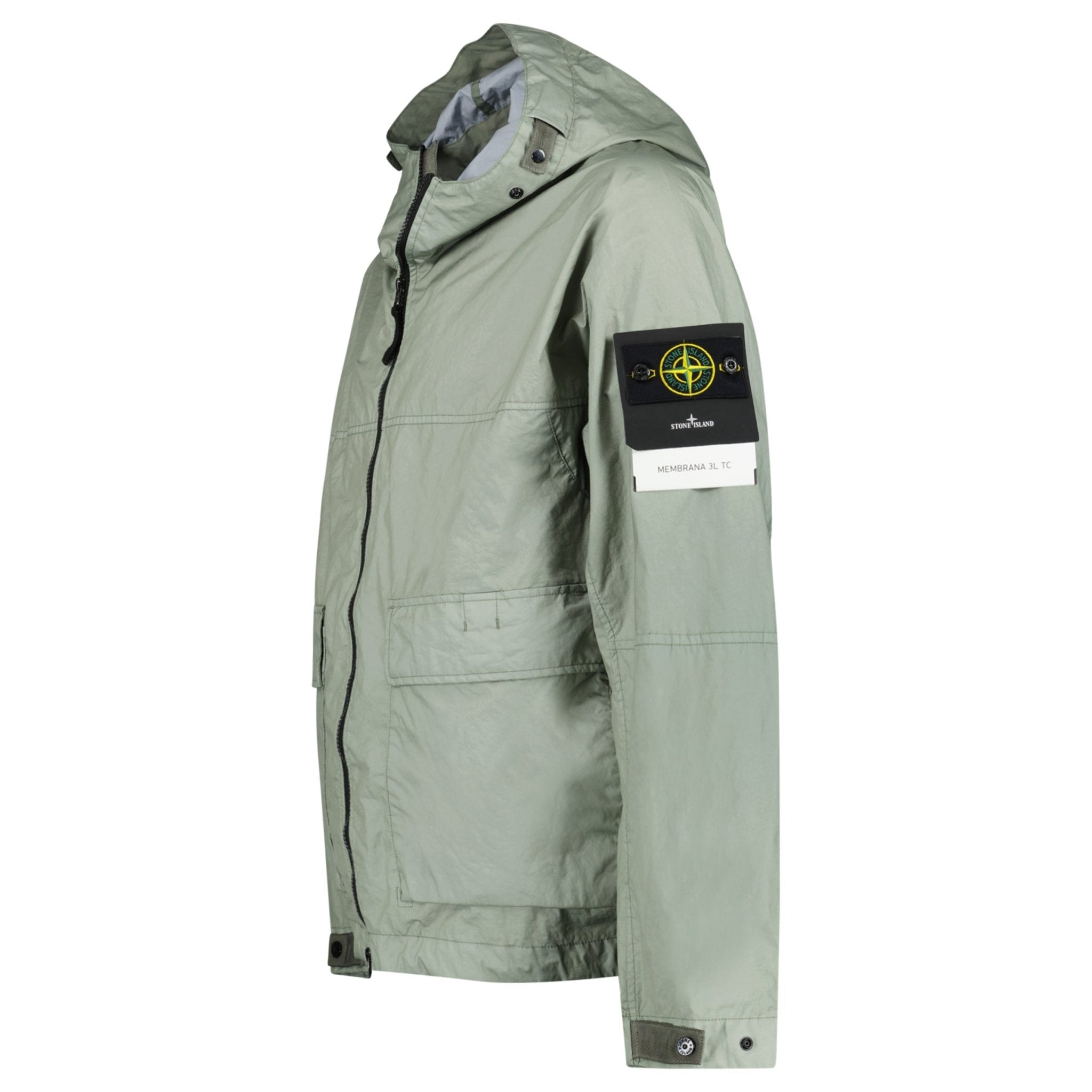 Stone Island Membrana 3L TC Hooded Jacket in Sage Green