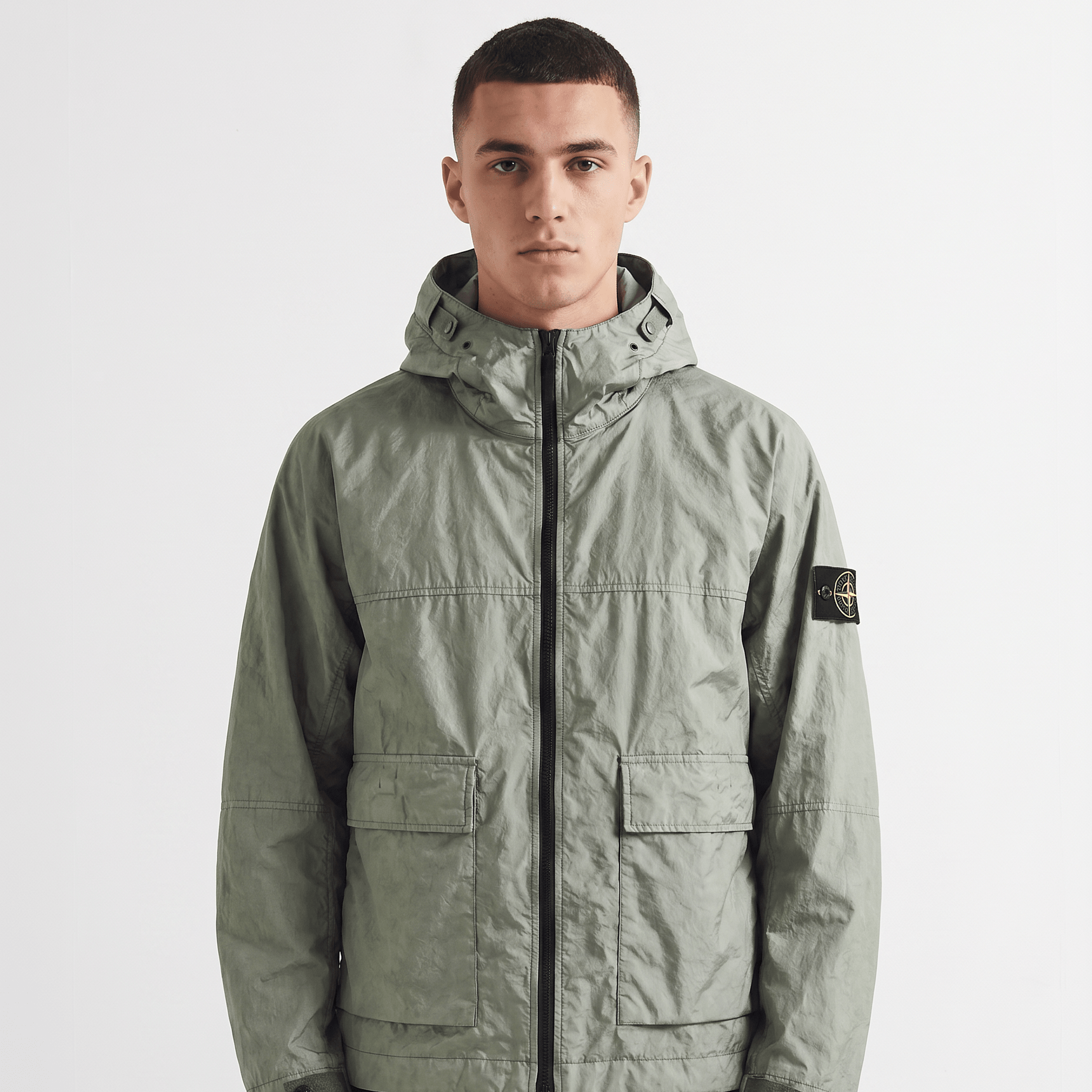 Stone Island Membrana 3L TC Hooded Jacket in Sage Green