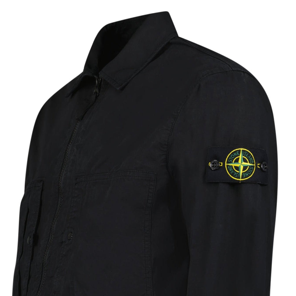 Stone Island Mercerised Organic Cotton Ripstop Overshirt in Black