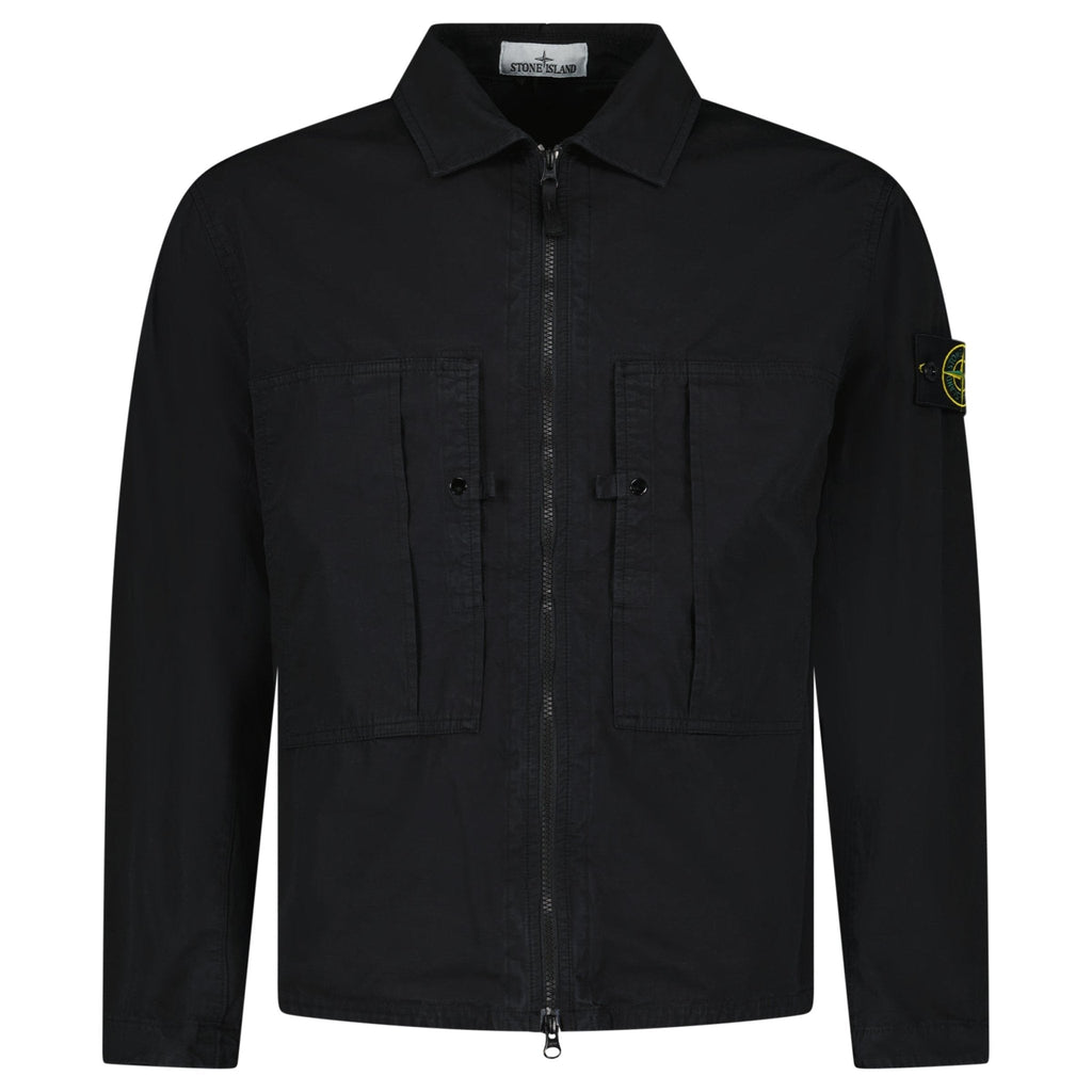Stone Island Mercerised Organic Cotton Ripstop Overshirt in Black