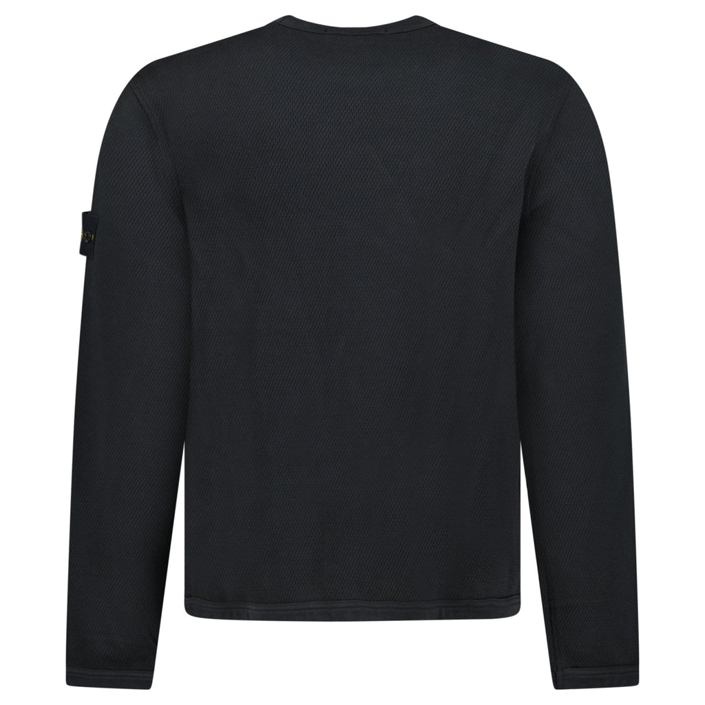 Stone Island Mesh Stitch Organic Cotton Fleece Crewneck Sweatshirt in Black