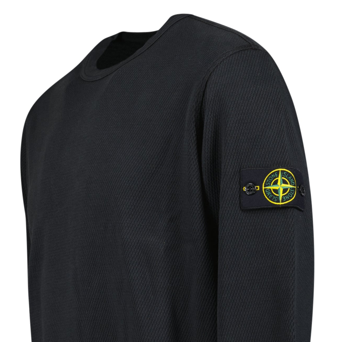 Stone Island Mesh Stitch Organic Cotton Fleece Crewneck Sweatshirt in Black