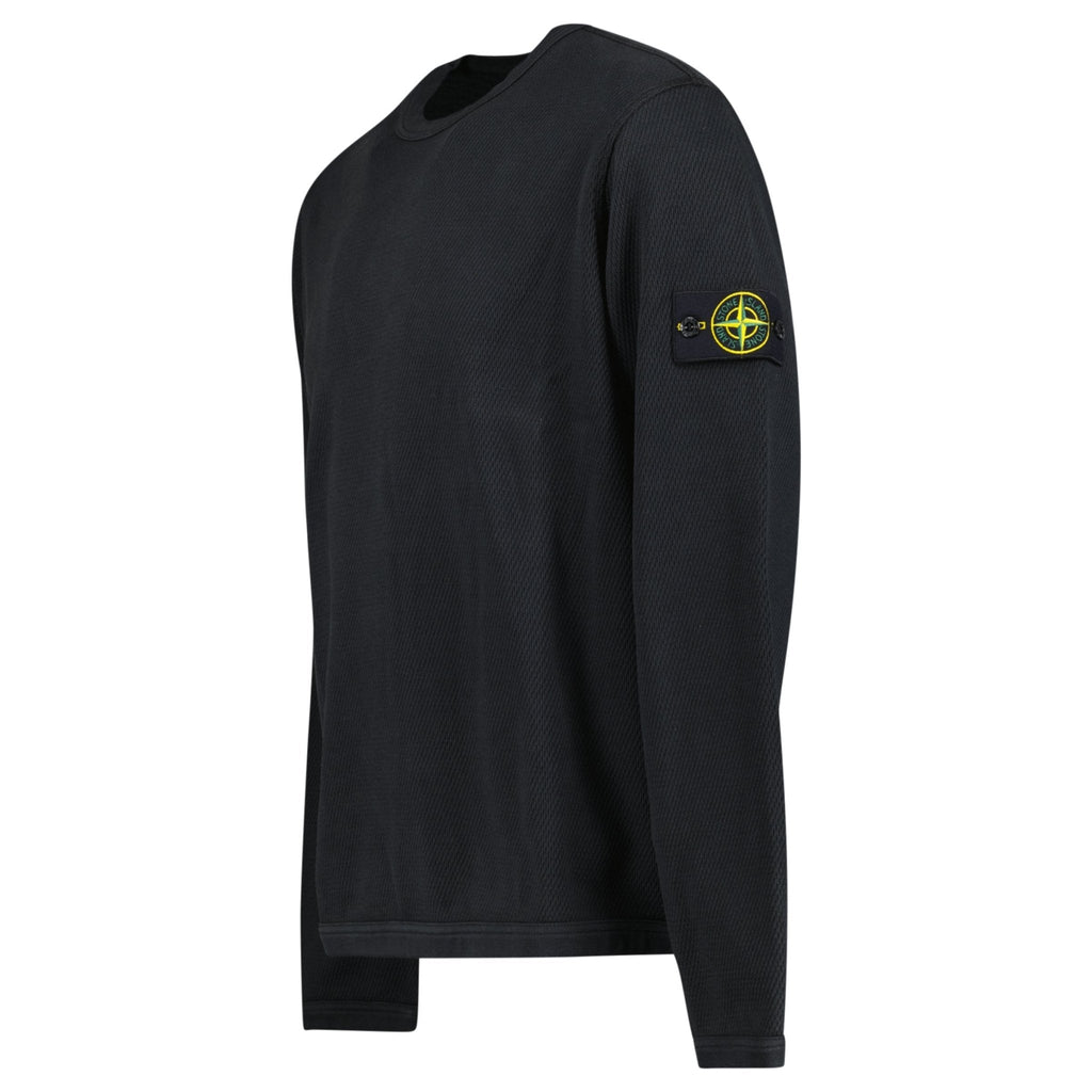 Stone Island Mesh Stitch Organic Cotton Fleece Crewneck Sweatshirt in Black