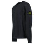 Stone Island Mesh Stitch Organic Cotton Fleece Crewneck Sweatshirt in Black