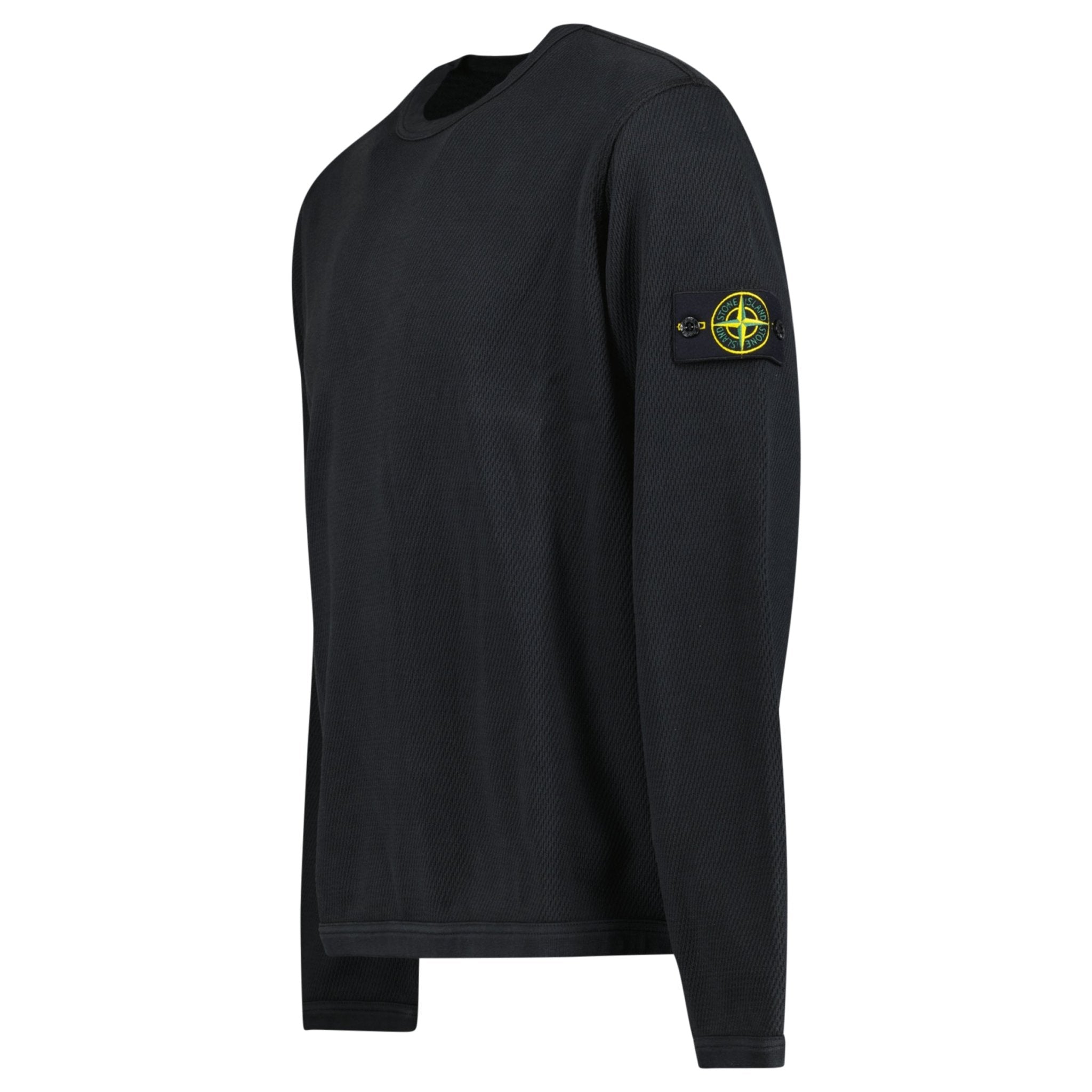 Stone Island Mesh Stitch Organic Cotton Fleece Crewneck Sweatshirt in Black