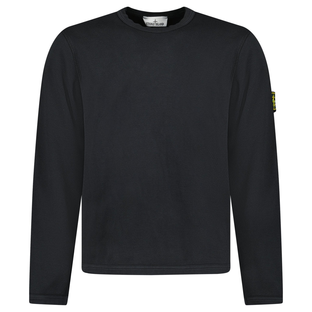 Stone Island Mesh Stitch Organic Cotton Fleece Crewneck Sweatshirt in Black