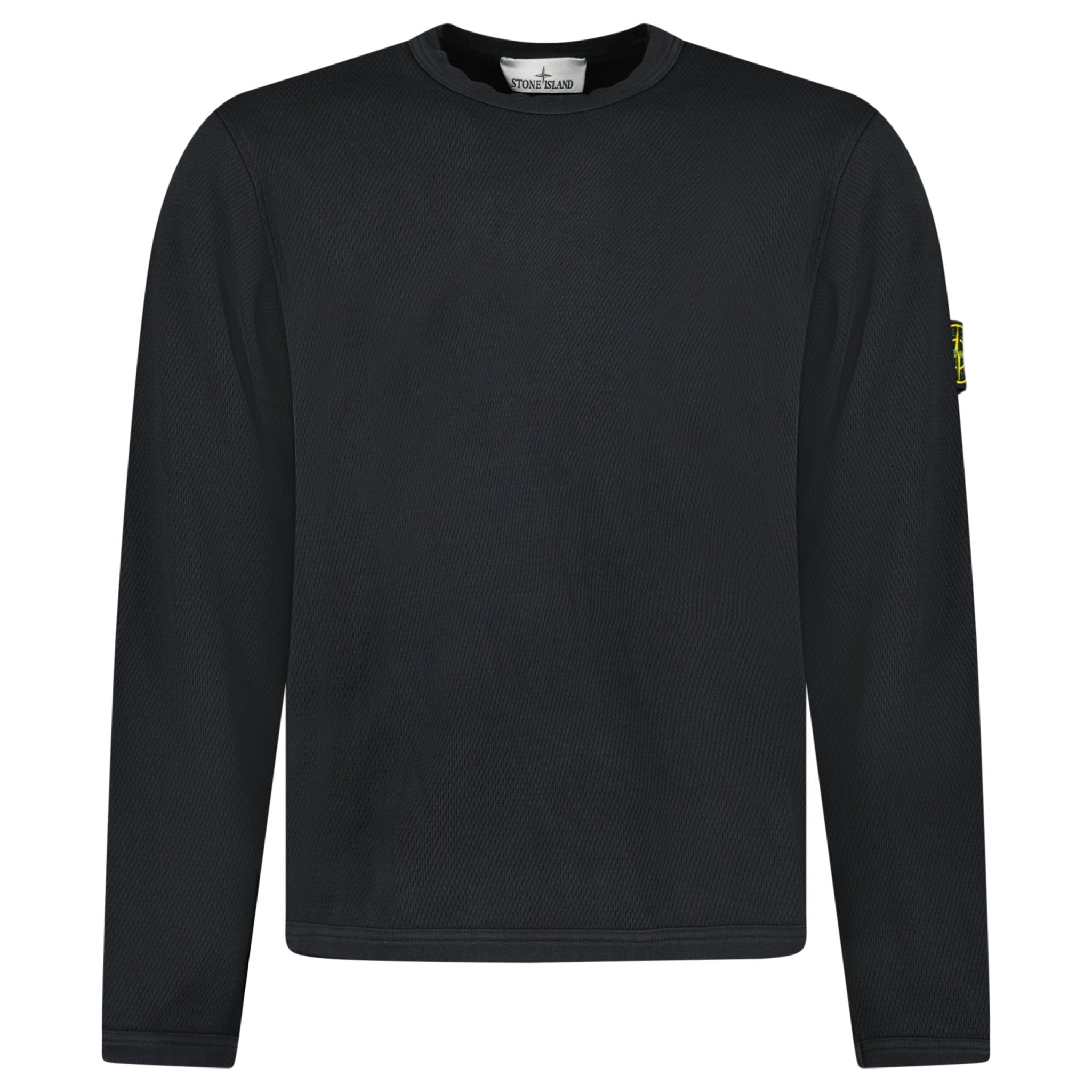 Stone Island Mesh Stitch Organic Cotton Fleece Crewneck Sweatshirt in Black