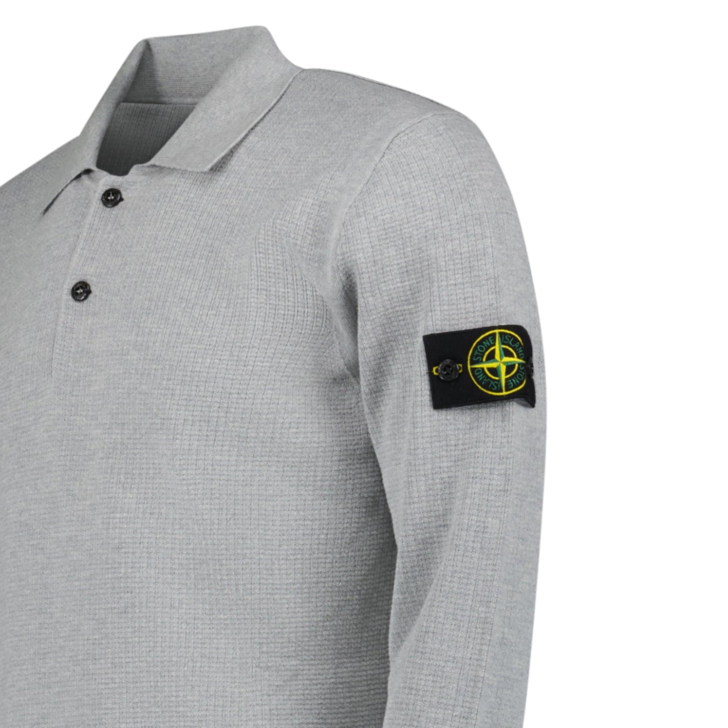 Stone Island Micro Stitch Soft Organic Cotton Loose Fit Long-Sleeve Polo in Pearl Grey