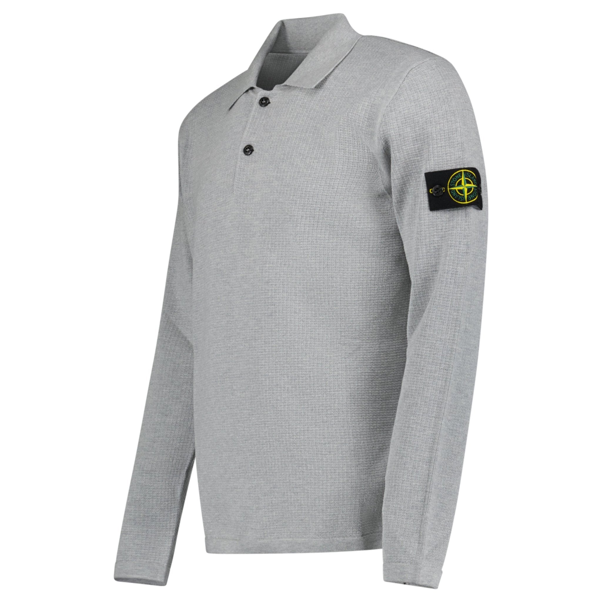 Stone Island Micro Stitch Soft Organic Cotton Loose Fit Long-Sleeve Polo in Pearl Grey