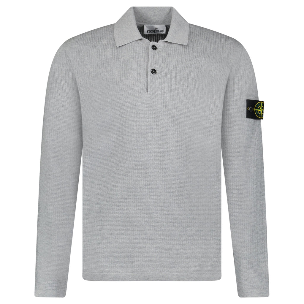 Stone Island Micro Stitch Soft Organic Cotton Loose Fit Long-Sleeve Polo in Pearl Grey