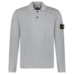 Stone Island Micro Stitch Soft Organic Cotton Loose Fit Long-Sleeve Polo in Pearl Grey