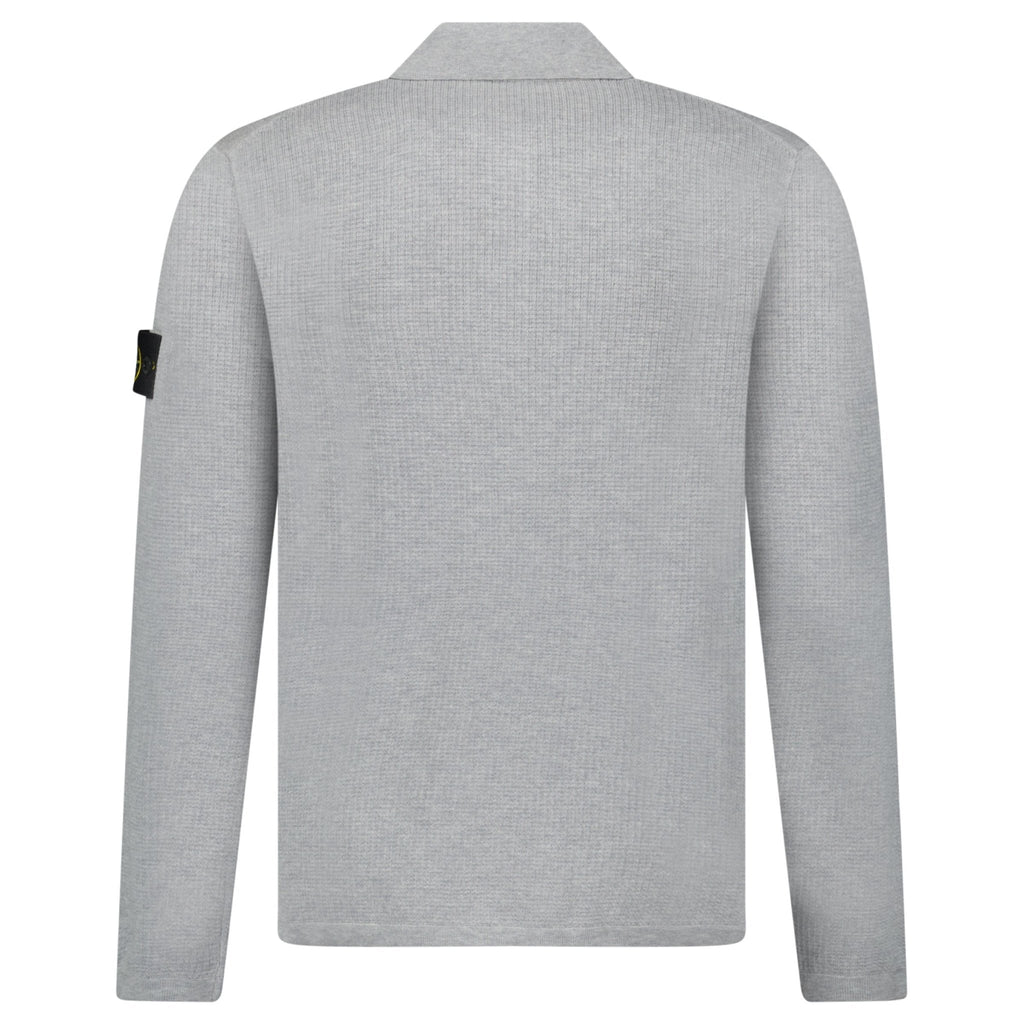Stone Island Micro Stitch Soft Organic Cotton Loose Fit Long-Sleeve Polo in Pearl Grey