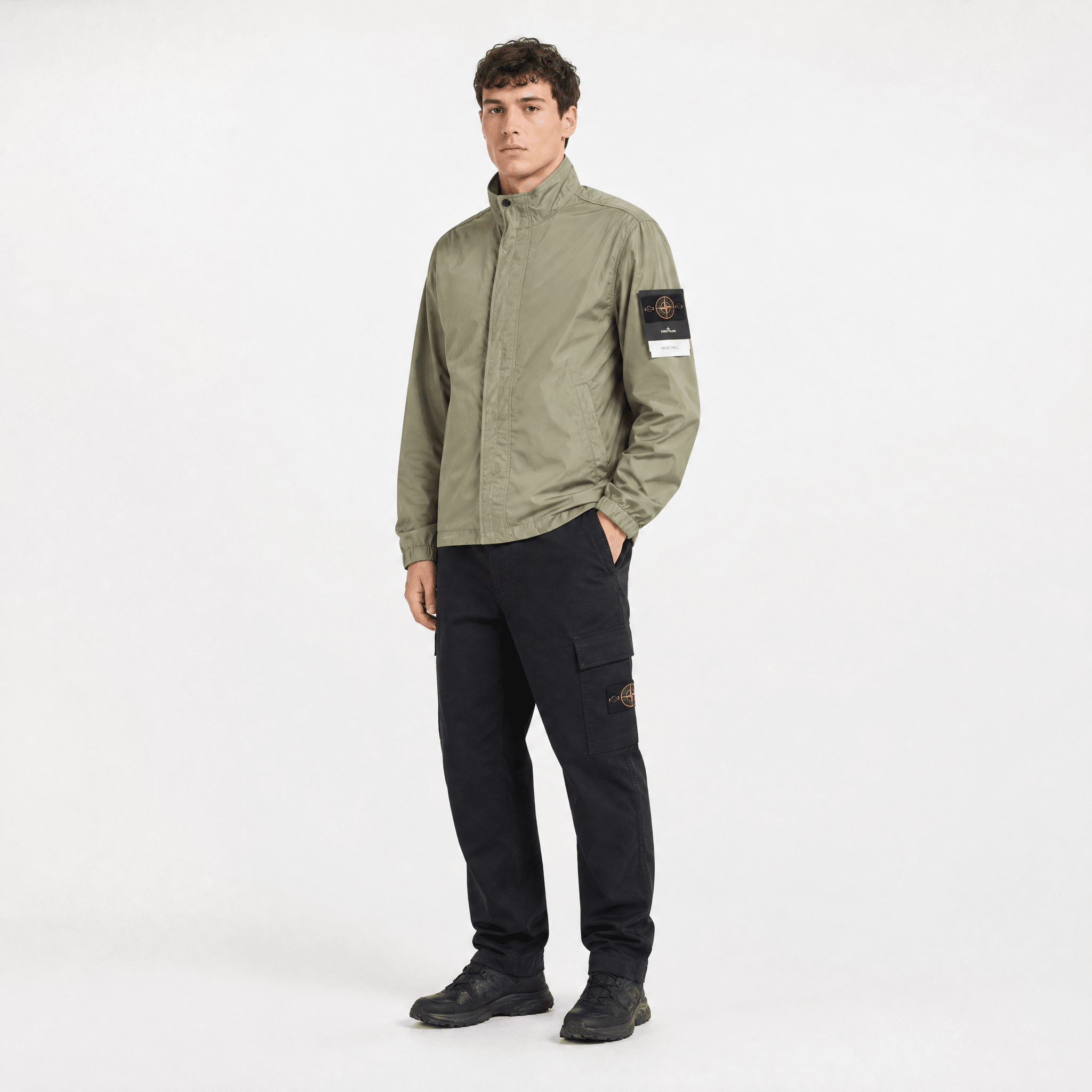 Stone Island Micro Twill Stand Collar Jacket in Military Green
