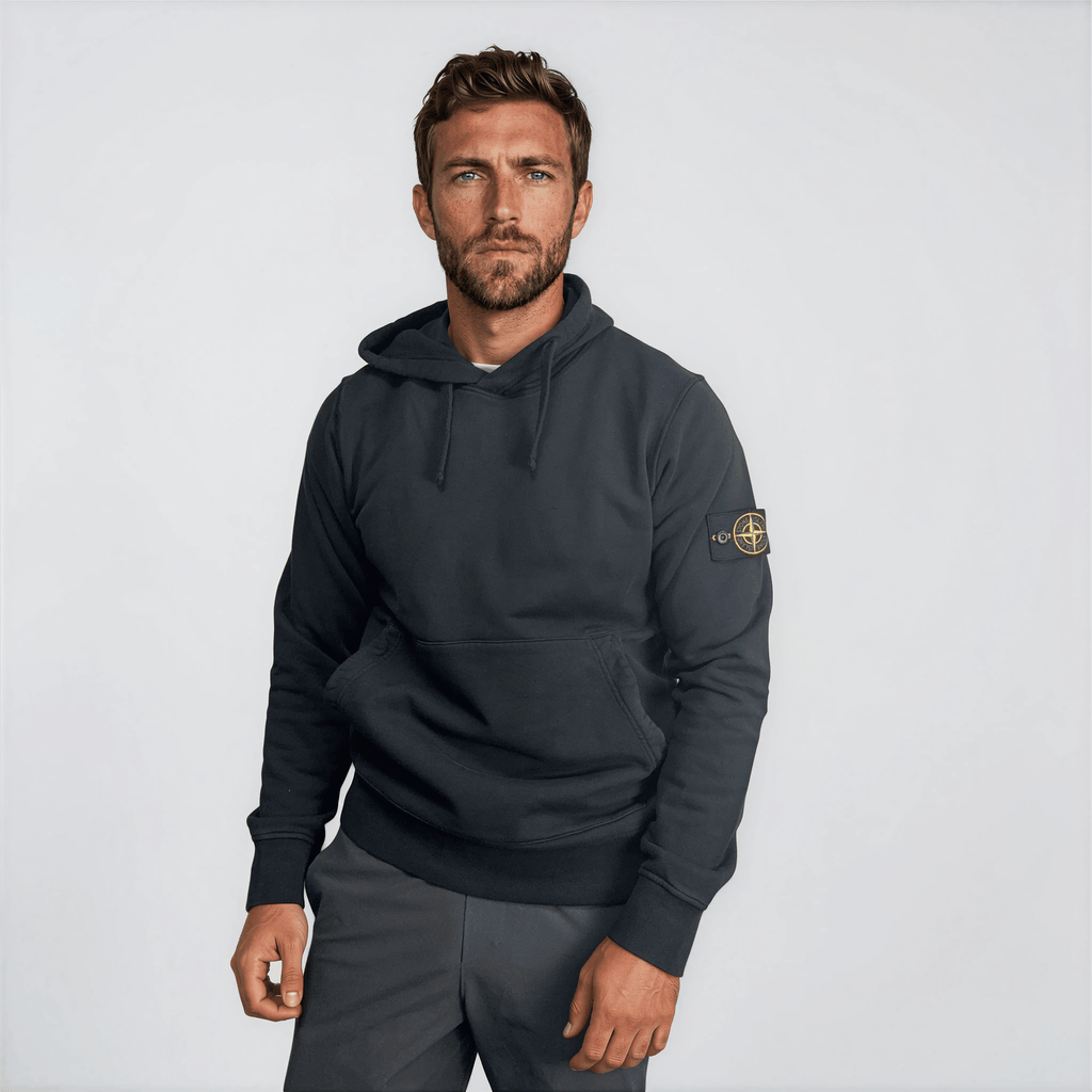 Stone Island Organic Cotton Fleece Hoodie in Black