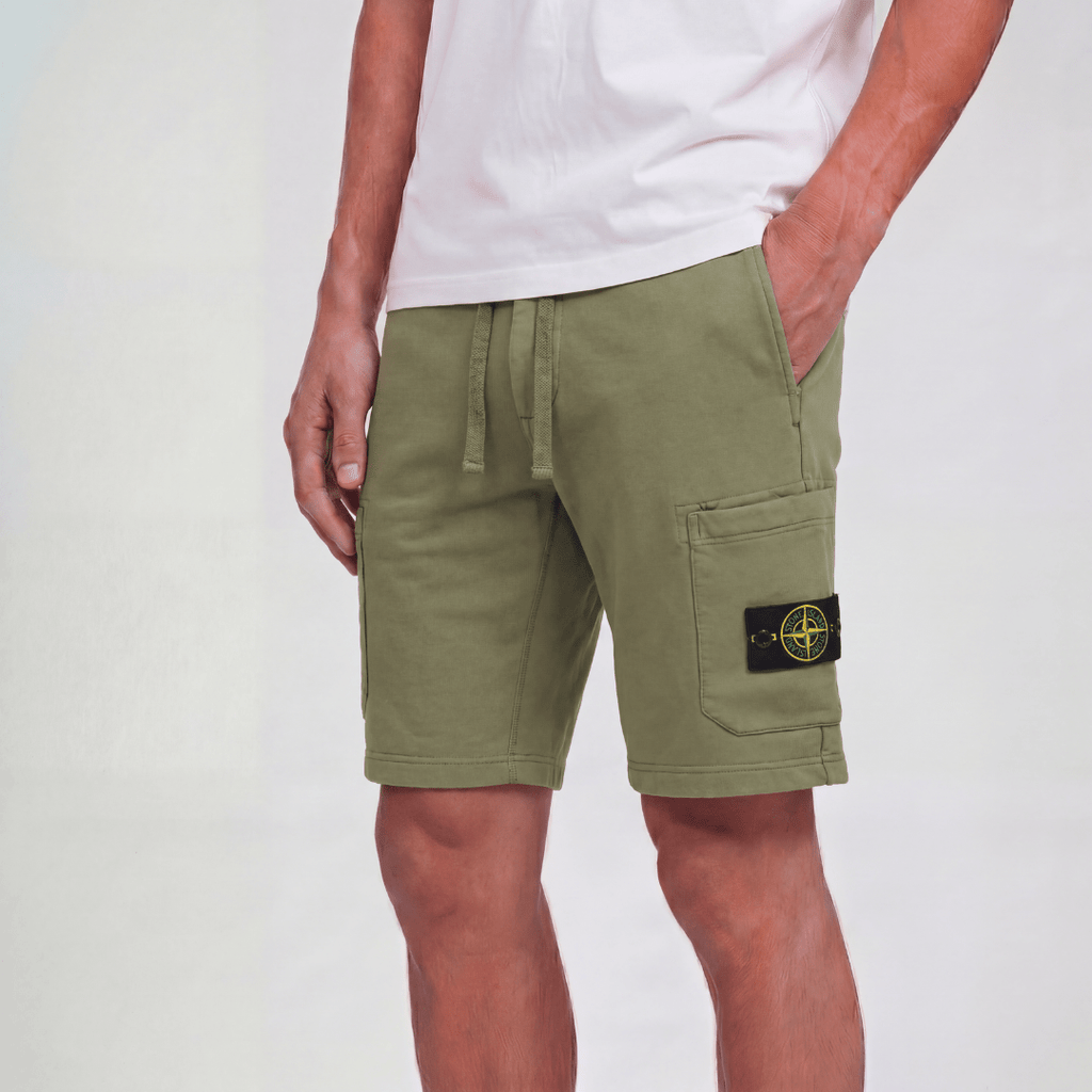 Stone Island Organic Cotton Fleece Jogger Shorts in Military Green