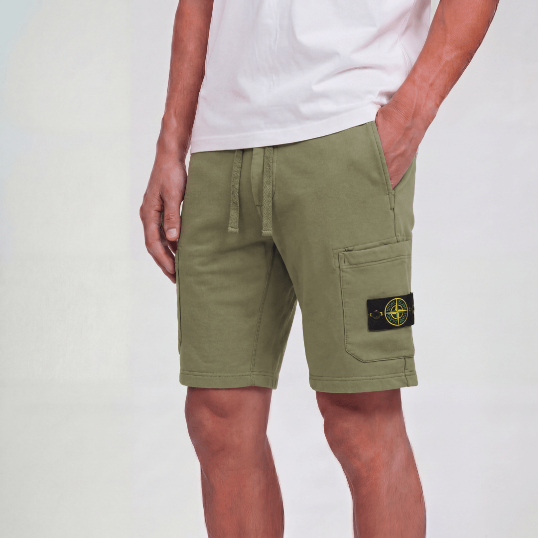 Stone Island Organic Cotton Fleece Jogger Shorts in Military Green