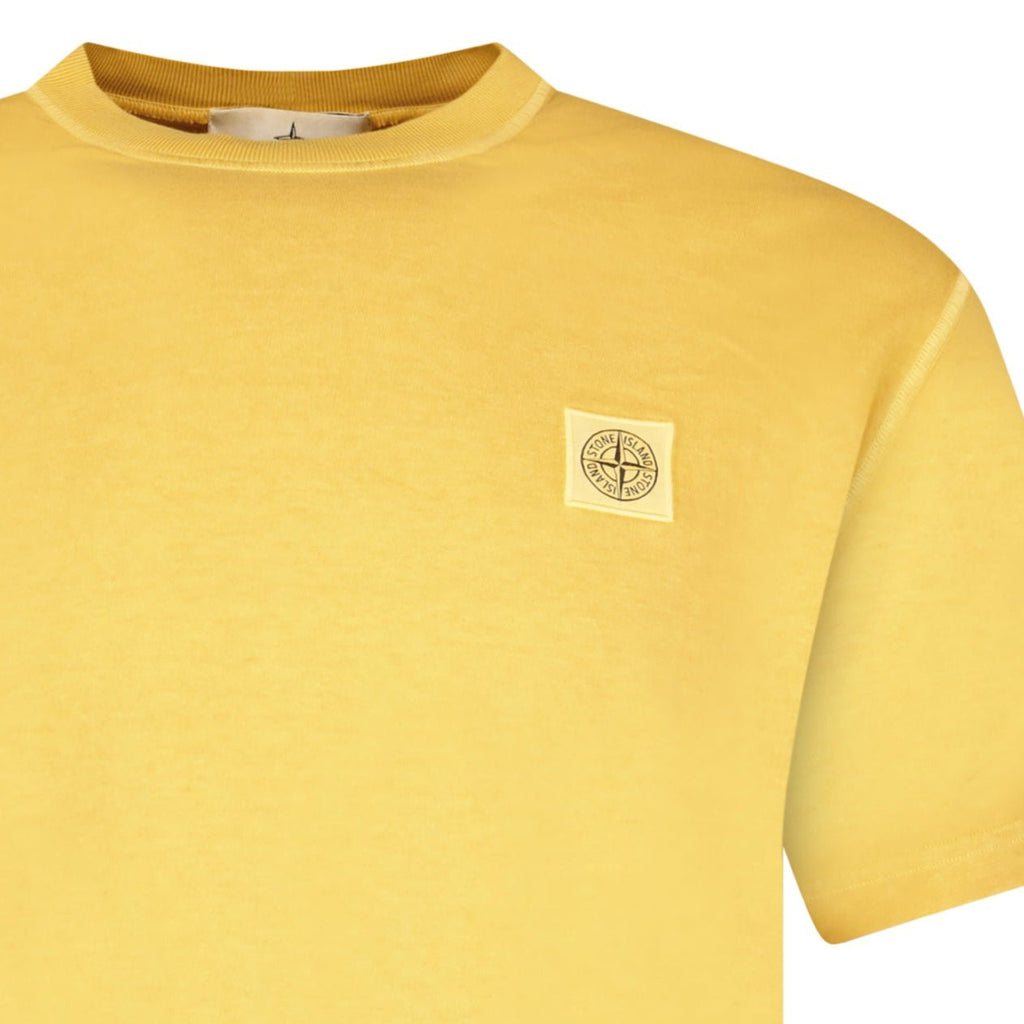 Stone Island Organic Cotton Jersey 'FISSATO' Effect T-Shirt in Mustard