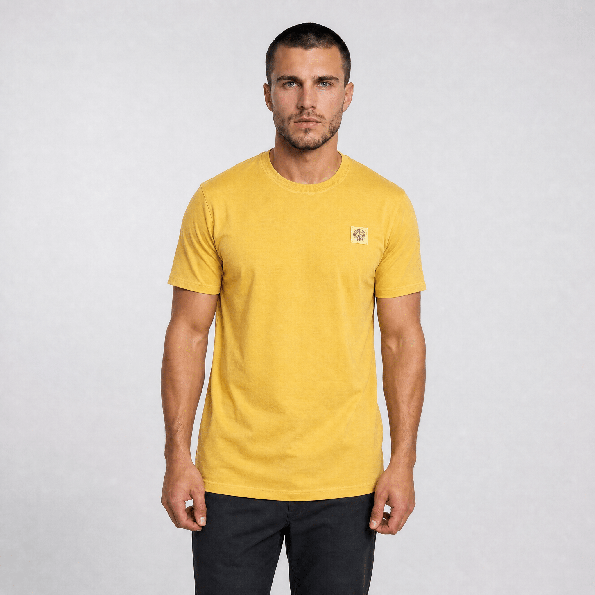 Stone Island Organic Cotton Jersey 'FISSATO' Effect T-Shirt in Mustard