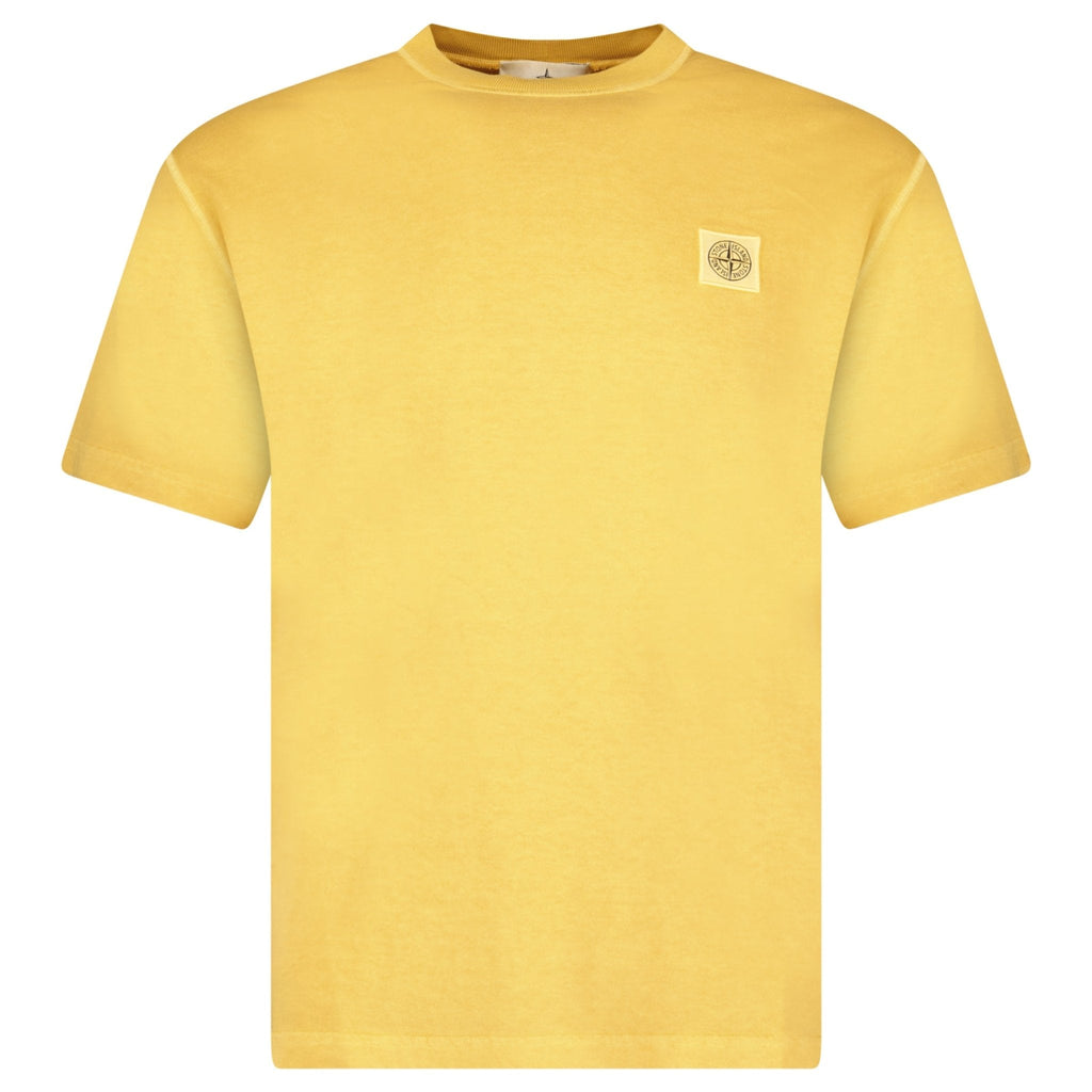 Stone Island Organic Cotton Jersey 'FISSATO' Effect T-Shirt in Mustard