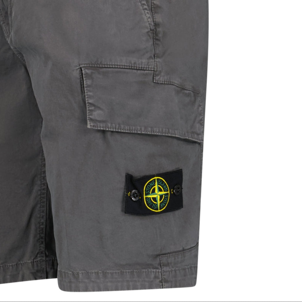 Stone Island Organic Cotton Stretch Broken Twill 'Old' Effect Cargo Shorts in Charcoal Grey