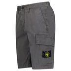 Stone Island Organic Cotton Stretch Broken Twill 'Old' Effect Cargo Shorts in Charcoal Grey