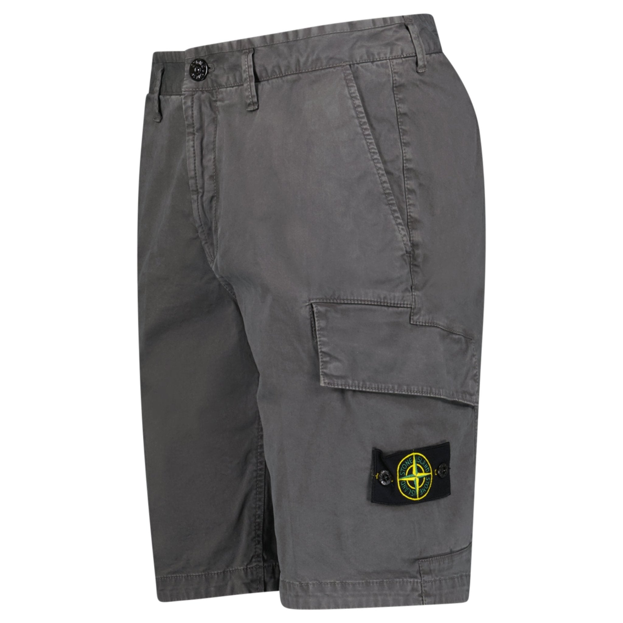 Stone Island Organic Cotton Stretch Broken Twill 'Old' Effect Cargo Shorts in Charcoal Grey