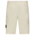 Stone Island Organic Cotton Stretch Broken Twill 'Old' Effect Cargo Shorts in Ivory