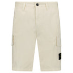 Stone Island Organic Cotton Stretch Broken Twill 'Old' Effect Cargo Shorts in Ivory