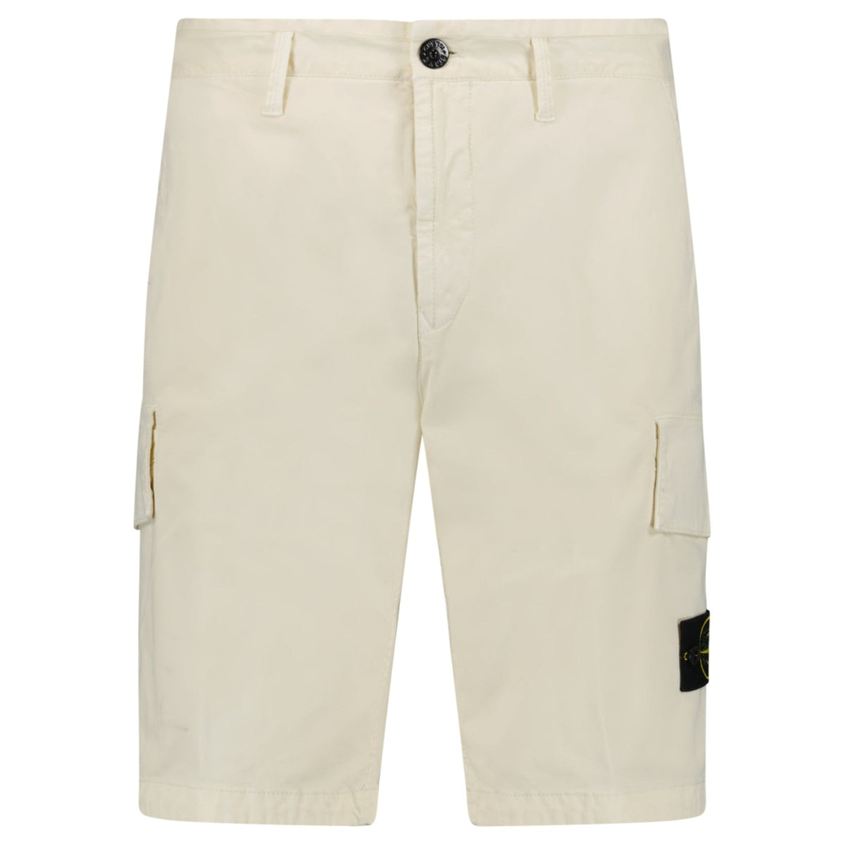 Stone Island Organic Cotton Stretch Broken Twill 'Old' Effect Cargo Shorts in Ivory
