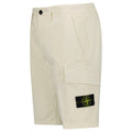 Stone Island Organic Cotton Stretch Broken Twill 'Old' Effect Cargo Shorts in Ivory