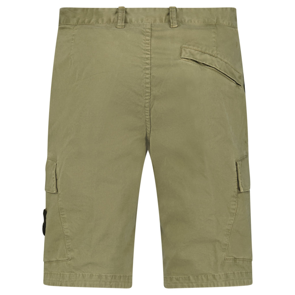 Stone Island Organic Cotton Stretch Broken Twill 'Old' Effect Cargo Shorts in Military Green