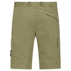 Stone Island Organic Cotton Stretch Broken Twill 'Old' Effect Cargo Shorts in Military Green