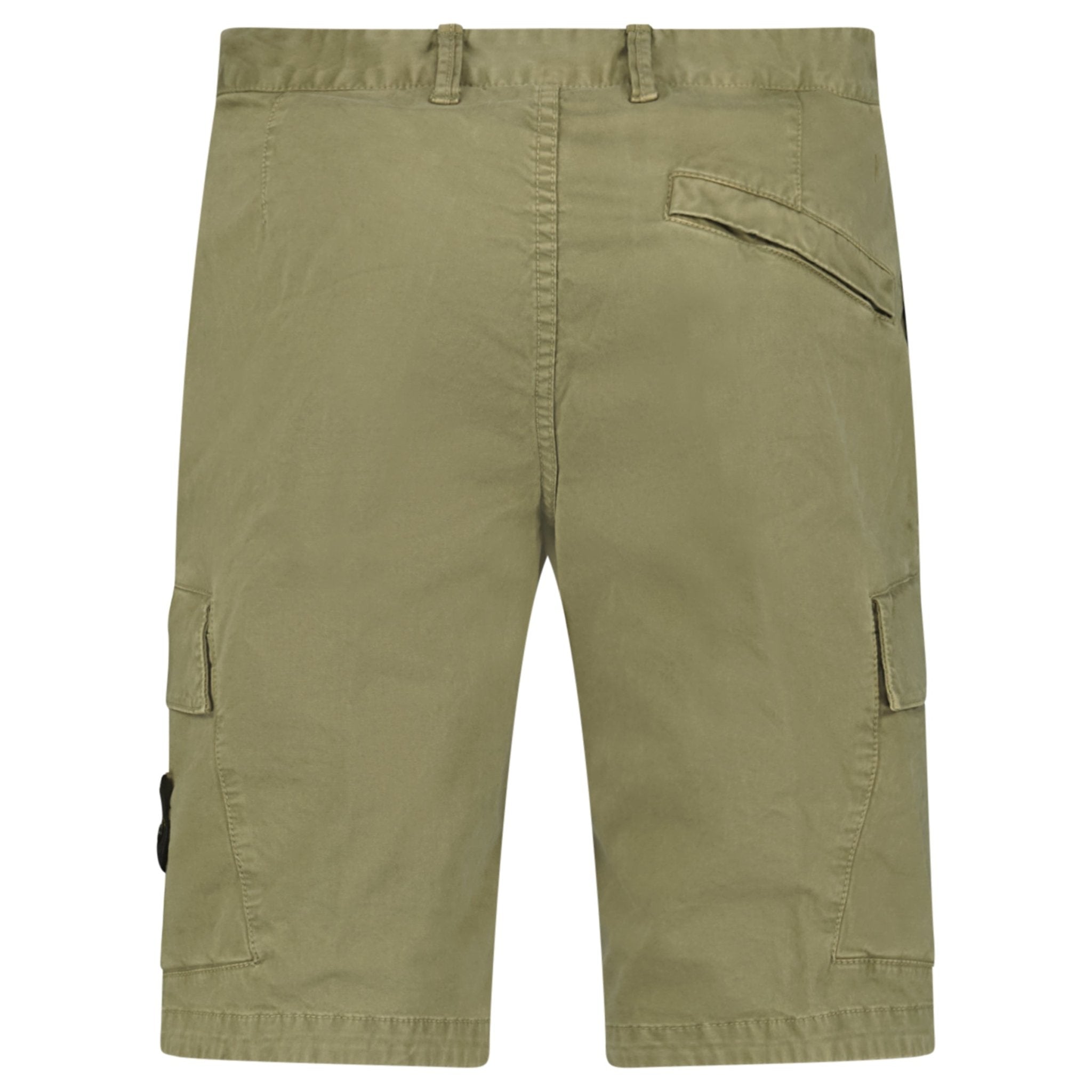 Stone Island Organic Cotton Stretch Broken Twill 'Old' Effect Cargo Shorts in Military Green